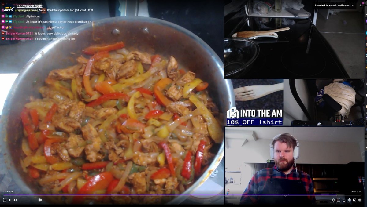 Cooking segment returned on todays stream now that I was able to get all my 5 cameras up and running! 

Whipped up the stream classic fajitas and I feel very happy with the production side of it. Got some lighting and mic settings to tweak, but otherwise, improved from Tampa!