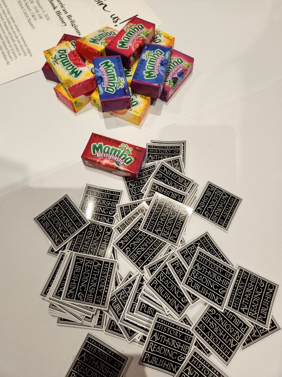SHARPatAHA's tweet photo. Psst, SHARP is in the exhibit hall until 2pm! Come by, pick up stickers and snacks, learn about our sponsored panel, and meet the @SHARPorg liason! #aha24 @AHAhistorians https://t.co/H7oyIrx4dT