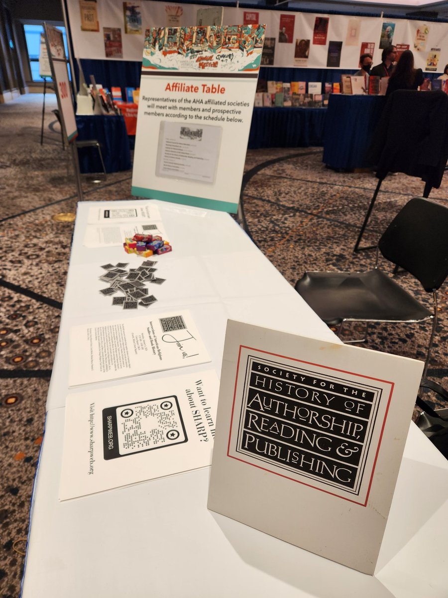 SHARPatAHA's tweet photo. Psst, SHARP is in the exhibit hall until 2pm! Come by, pick up stickers and snacks, learn about our sponsored panel, and meet the @SHARPorg liason! #aha24 @AHAhistorians https://t.co/H7oyIrx4dT