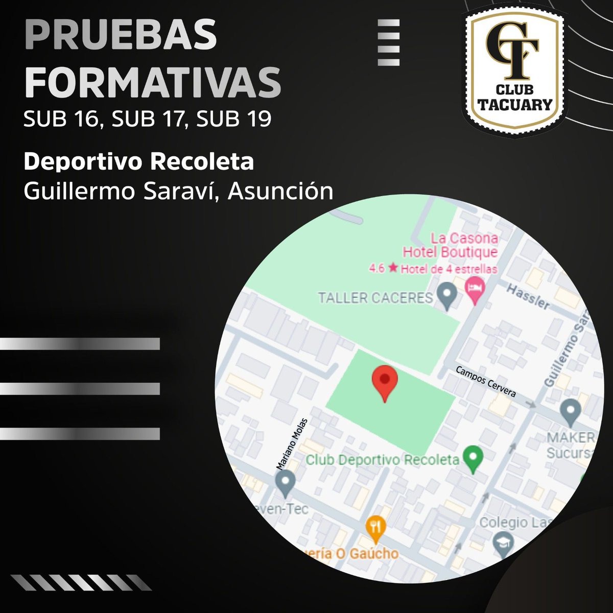 TacuaryOficial's tweet photo. ¿QUERÉS FORMAR PARTE DE LA GRAN CANTERA DEL TACUA?

Esta es tu oportunidad para formar parte del plantel de la Gran Cantera del Tacua 🏁

Te dejamos los días pruebas de las distintas categorías.

#VamosTacua⚽️💪🏻
#LaGranCanteraDelTacua https://t.co/ORIjcHl95R