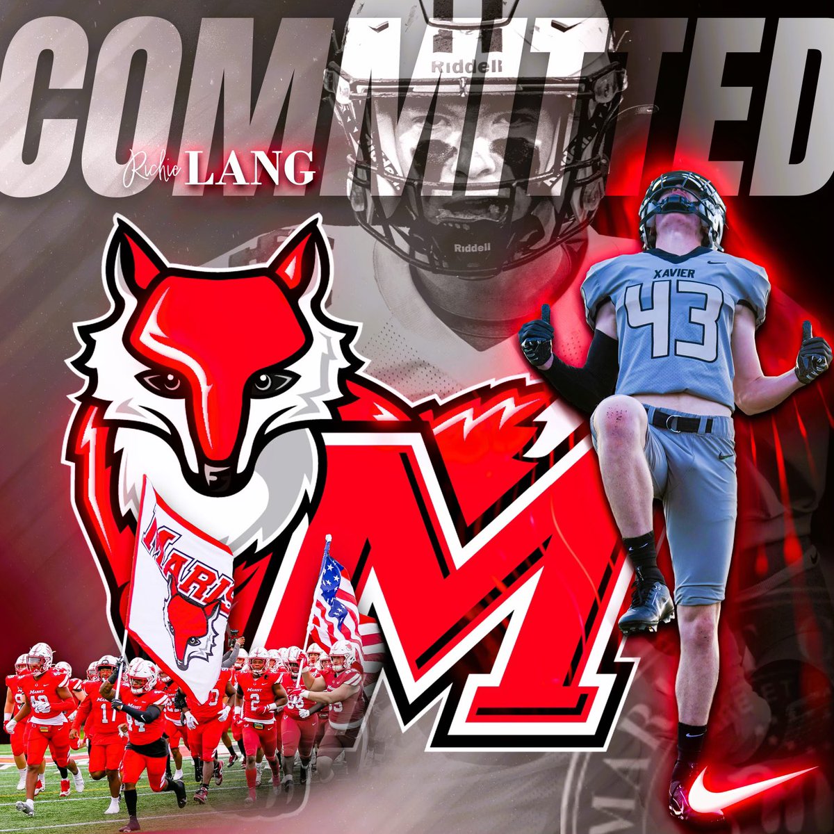 I’m extremely excited to continue my academic and athletic career at Marist College. Thank you to all my friends, family, teachers, and coaches that have helped me get to this point. Thank you to @CoachMWillis for the opportunity.  @Marist_Fball @xavierhfbc #FoxHoleGuy 🦊