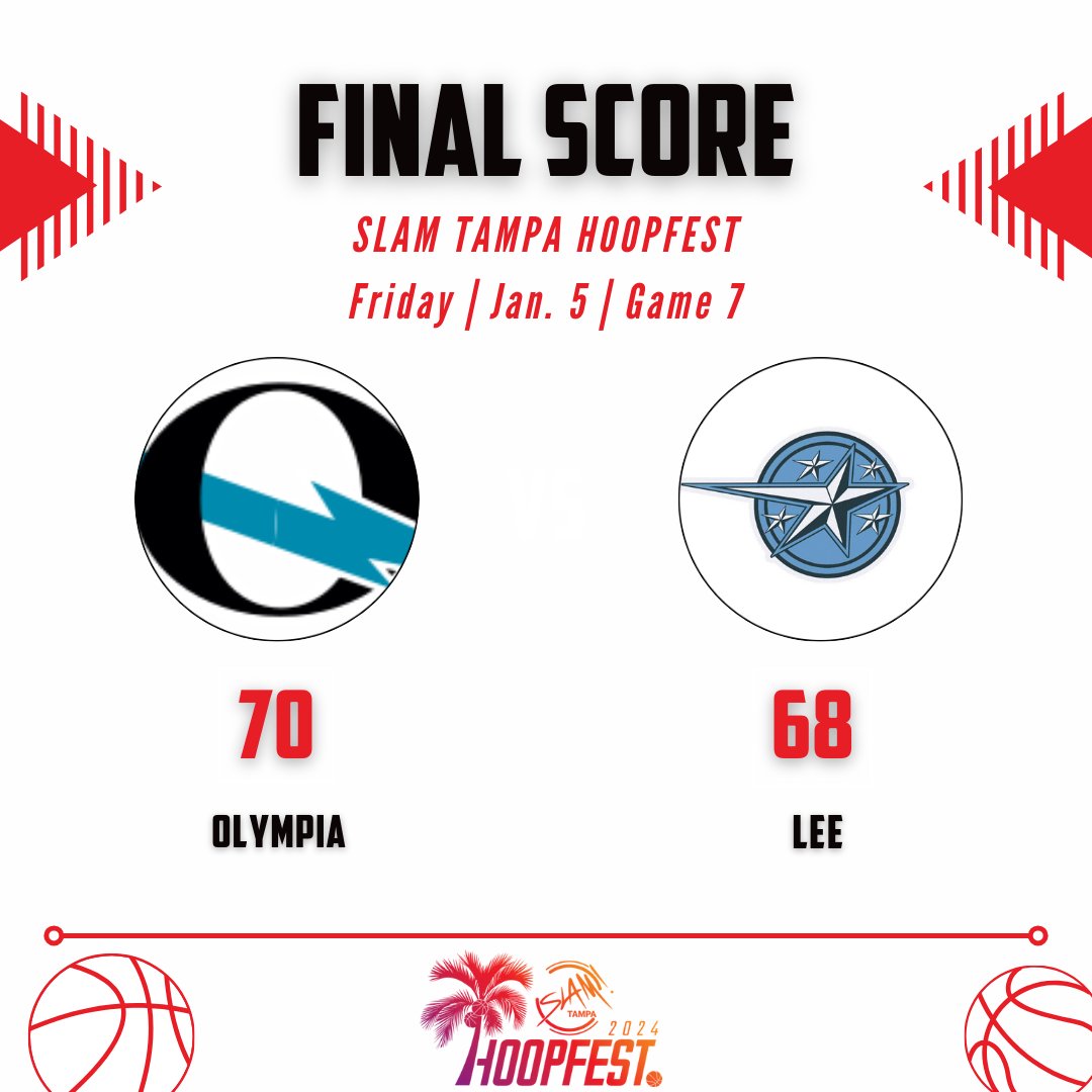 thehoopvibe's tweet photo. Game 7: @TampaHoopfest

Final Score
Olympia 70
Lee Huntsville 68

📊 Leaders

@OlympiaHsHoops
Kameren Wright 19
Vopchy Prophete 18
Kaiden White 14

@leehighhsv
Ke'shawn Watkins 27
Namon Hobson 13 https://t.co/2Gt2oJ4R1G