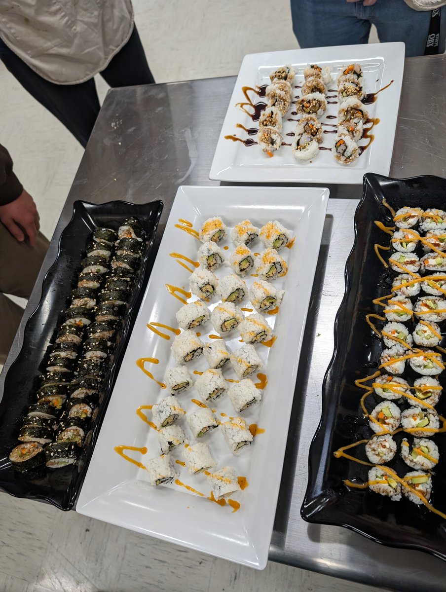 The_ChefX's tweet photo. It's hard to believe that today was the last cooking lab for the semester. Students utilized the entire semester's skills to make sushi from scratch (including sauces)! #NHSCulinary #OneChatham #CTERocks #CookingWithChefX https://t.co/N7CWMdEkAi