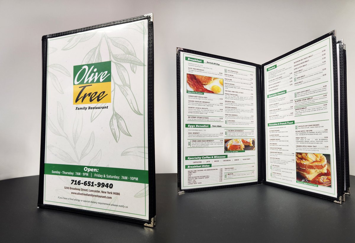 BeyondPrintWNY's tweet photo. We enjoyed working with Olive Tree Family Restaurant on a menu design and printing! Their newly remodeled restaurant on Broadway reopens later this month.

#design #printing #smallformat #buffalobusiness #localbusiness https://t.co/sFnLVC0MTZ
