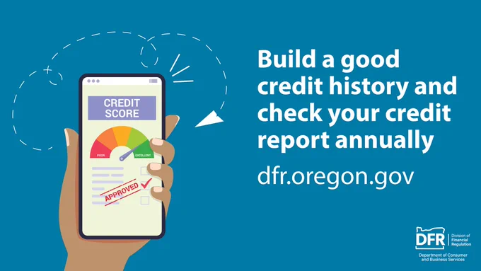 An illustration of a hand holding a cell phone with an image of a gauge chart labeled “credit score.” The left side of the gauge represents a “poor” credit rating, while the right side represents an “excellent” rating. The arrow on the gauge points to the right, and a red “approved” stamp appears just below the chart.