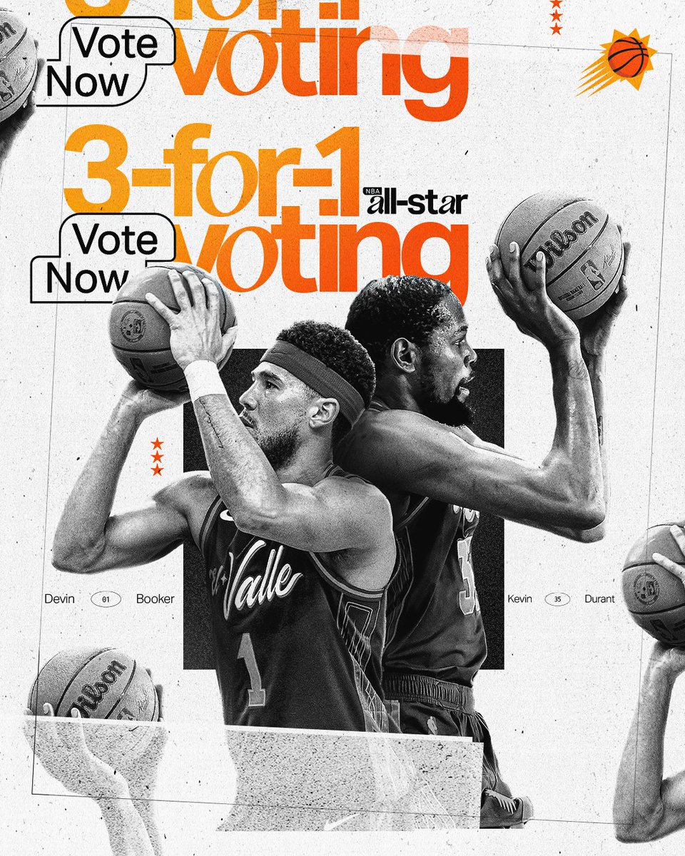 Today’s not just any gameday but it’s also a triple voting day!

Your vote counts as TRIPLE today so make sure you vote to send Book and KD to the All-Star Game!

⭐️VOTE NOW: bit.ly/3RxnX1D