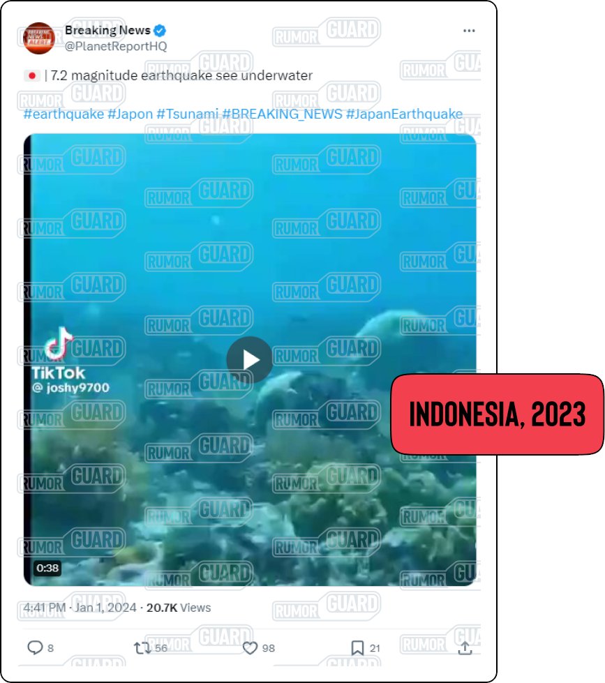 NewsLitProject's tweet photo. ❌ NO: This video does not show underwater footage from an earthquake that hit Japan on Monday. It's of an undersea tremor from an earthquake in November 2023 in the Banda Sea off the coast of Indonesia.

🔗 Read more: https://t.co/bj1LUCkpI3

#FalseContext
#Misinformation https://t.co/0n0hSh4Y7Y