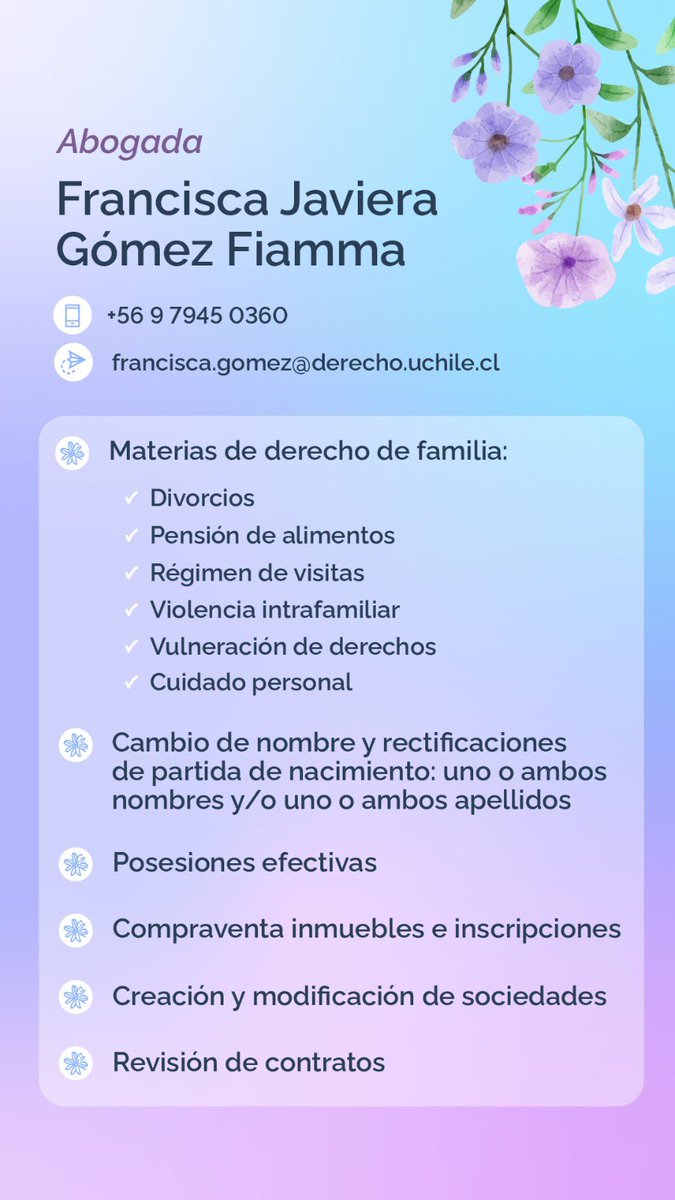 pannchigomez's tweet photo. Ahora si!!! A compartirme👩🏻‍⚖️ soy responsable, empatica y cercana. Cualquier consulta al dm o al número y mail del afiche. Besitos panchi abogadita 🦋 RT https://t.co/ViCw4OI9xP