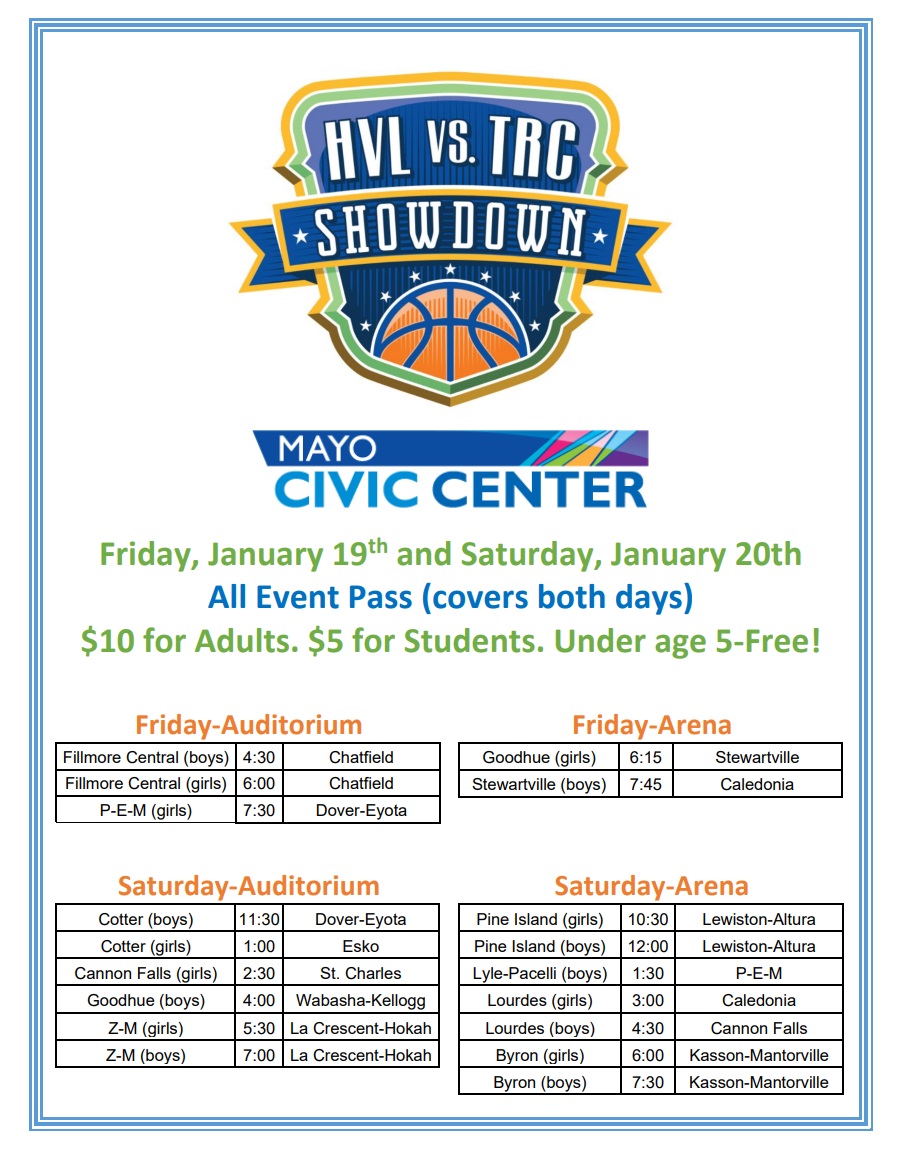 HVL_TRCShowdown's tweet photo. We are two weeks from the @HVL_TRCShowdown! New this year: 2 day event (Fri/Sat), nearly every team in HVL/TRC, digital ticketing (one price for both days!), and some really awesome match ups at the @MayoCivicCenter arena and auditorium! #hvltrcshowdown https://t.co/MKmomif9ET