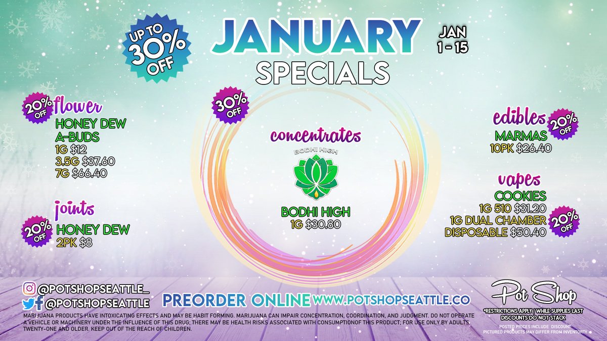 PotShopSeattle's tweet image. Who said #deals? January specials are waiting for you at your favorite #PotShop! #NeedWeed