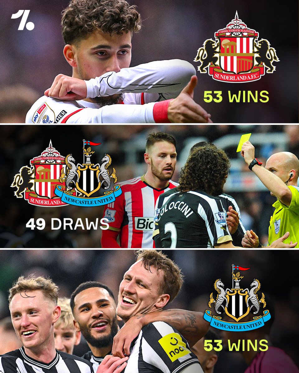 Sunderland and Newcastle's all-time head-to-head record is 𝐬𝐞𝐫𝐢𝐨𝐮𝐬𝐥𝐲 close 😳🆚⚔️
