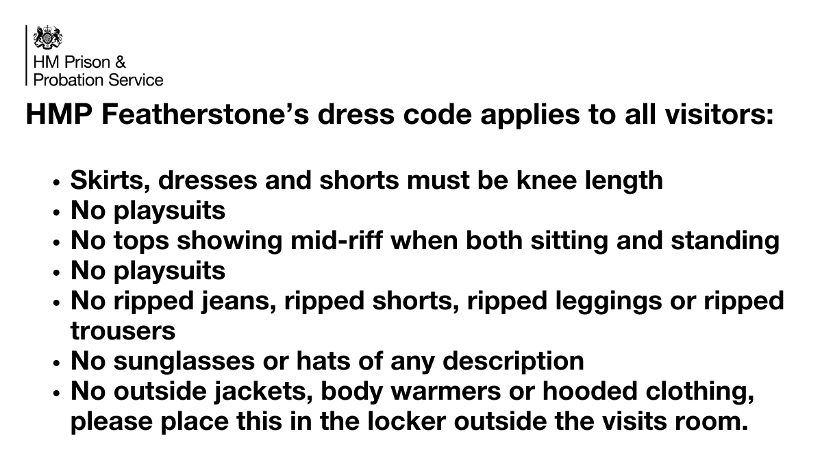 Please find an update to our visits dress code, which will be live from January 8th 2024. @prisonadvice
