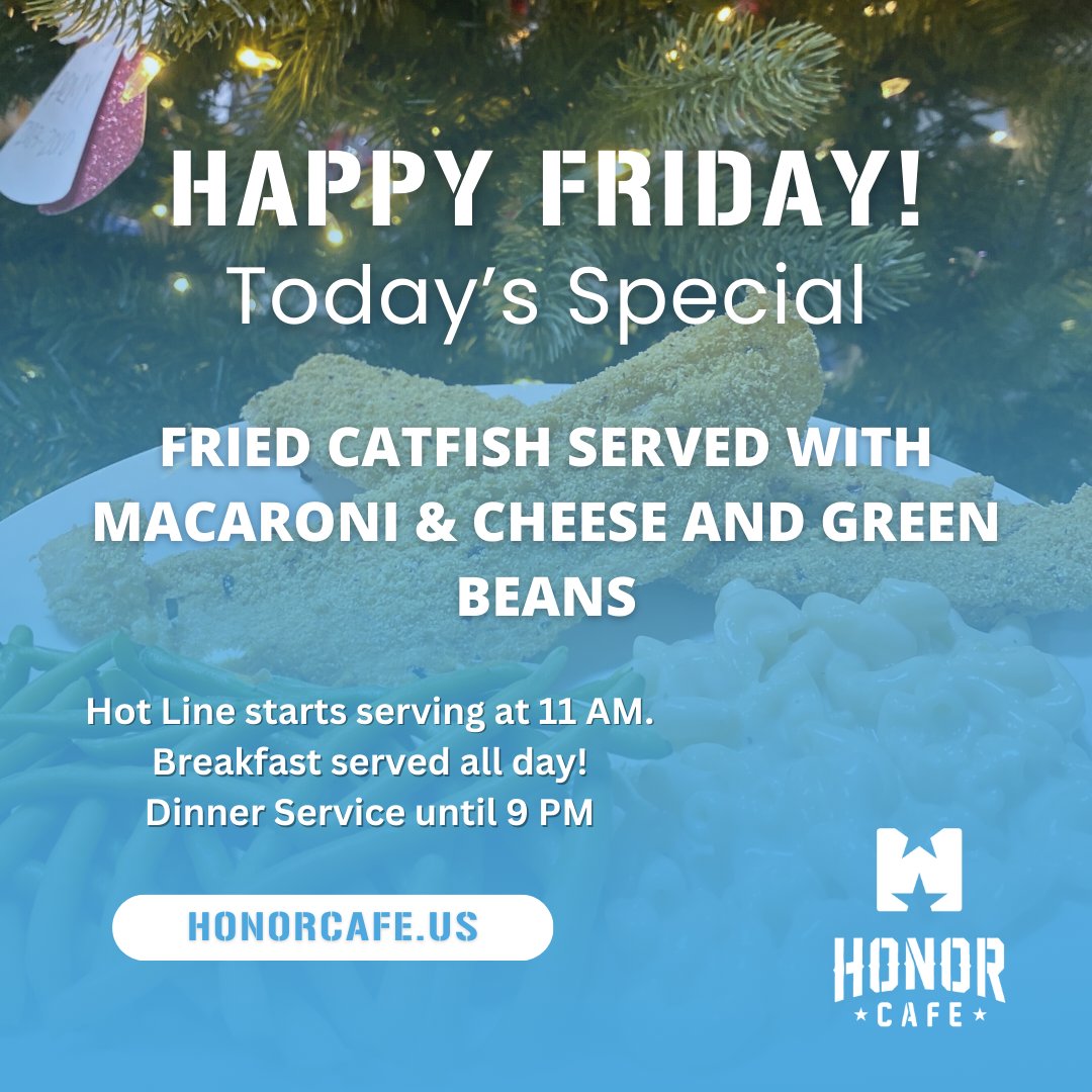 🎉🍽️ It's a Fry-Yay! Enjoy our special of Fried Catfish with a side of sauteed Green Beans and cheesy Macaroni and Cheese today. The perfect start to your weekend! 🐟🧀

Don't forget, we're open until 9 PM tonight for a delicious dining experience. See you soon! 😋.