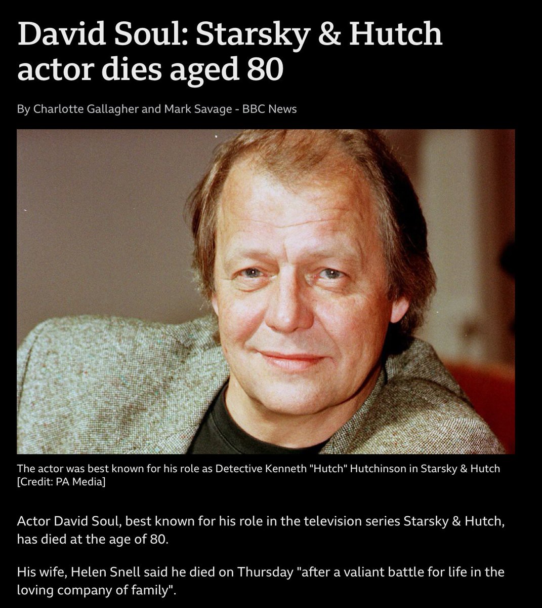 Sad to hear another legend has passed.

RIP David Soul