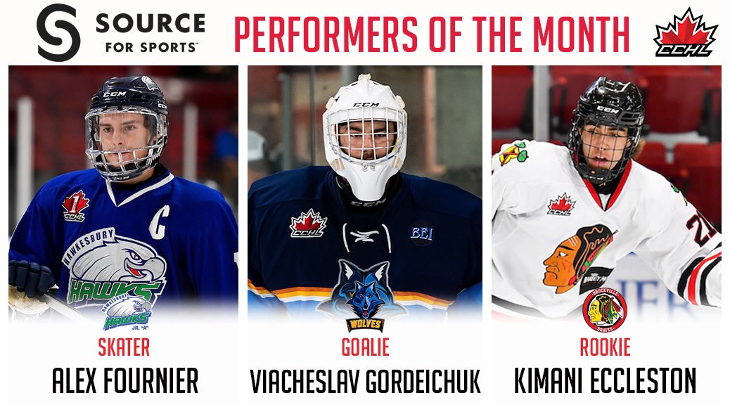 The <a href="/SourceNation/">Source for Sports</a> performers of the month for December are….🎉

Skater - Alex Fournier from the <a href="/hawkesburyhawks/">Hawkesbury Hawks</a> 
Goaltender - Viacheslav Gordeichuk from the <a href="/RenfrewWolves/">Renfrew Wolves</a> 
Rookie - Kimani Eccleston from the <a href="/BrockBraves/">Brockville Braves</a> 

🗞️ | thecchl.ca/source-for-spo…