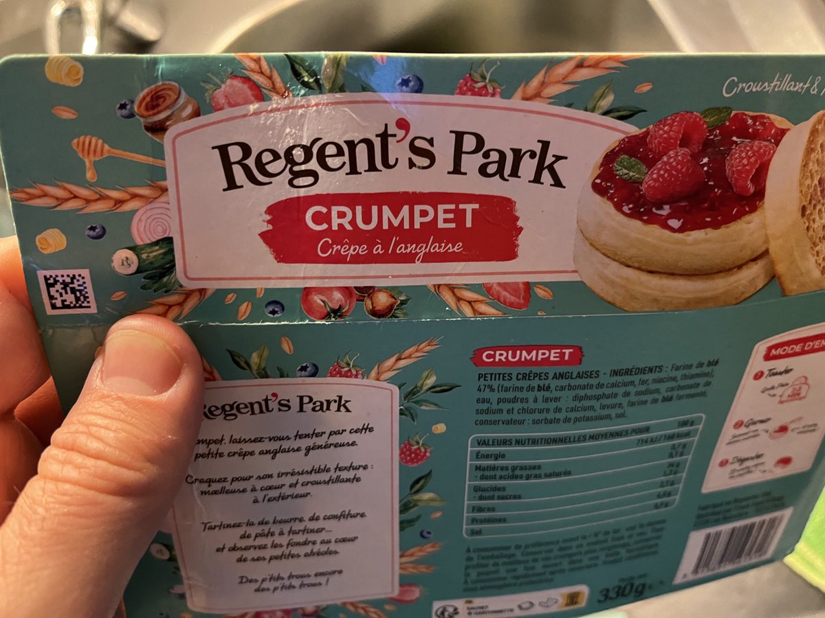 Nigel Holmes (@holmesnigel) on Twitter photo This is not at all positive news for what we British call ‘pancakes’ (surely what we’d think of as ‘English crêpes’). No, the French have gone for #crumpets instead.
(Since you ask: tasty enough, but not a patch on <a href="/Warburtons/">Warburtons</a> crumpets.) This is not at all positive news for what we British call ‘pancakes’ (surely what we’d think of as ‘English crêpes’). No, the French have gone for #crumpets instead.
(Since you ask: tasty enough, but not a patch on <a href="/Warburtons/">Warburtons</a> crumpets.)