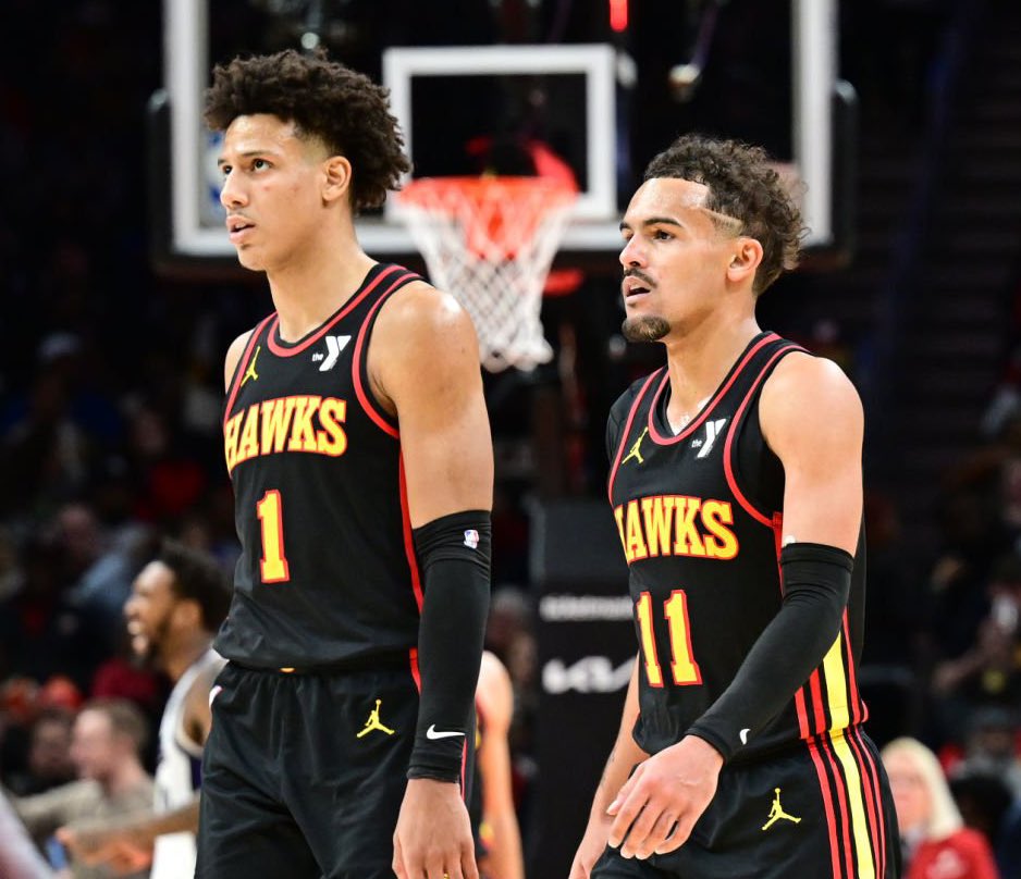TheDunkCentral's tweet photo. Trae Young and Jalen Johnson are the only two untouchable players on the Hawks, per @JakeLFischer 

“Of late, Atlanta has informed numerous teams the only untouchable players on the Hawks’ roster are Young and rising third-year forward Jalen Johnson, sources said.”

(Via https://t.co/e8A7h3fFiw)