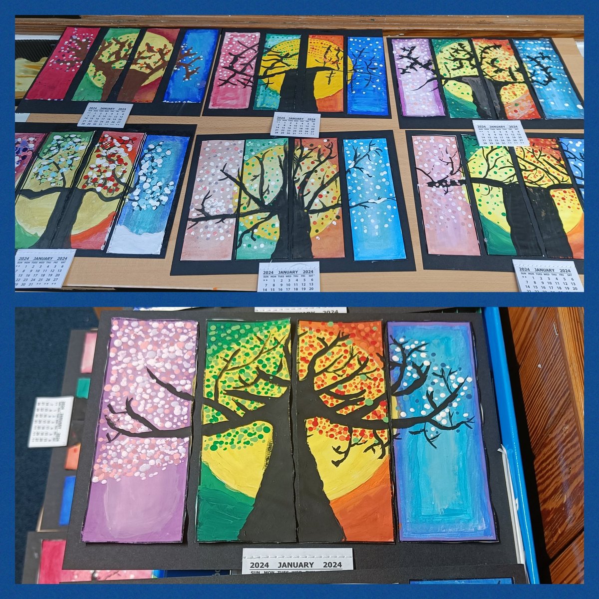 P6/7 created some wonderful 2024 calendars.  We blended colours together and used the pointillism technique for the buds and flowers.