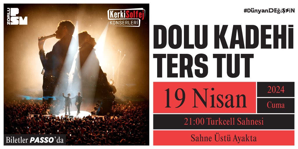 🎙️Kendilerini bir çeşit hikaye anlatıcısı olarak gören ve müziği araç edinen Dolu Kadehi Ters Tut, 19 Nisan’da Turkcell Sahnesi’nde! Biletler @passo_com_tr’de. #DünyanDeğişsin