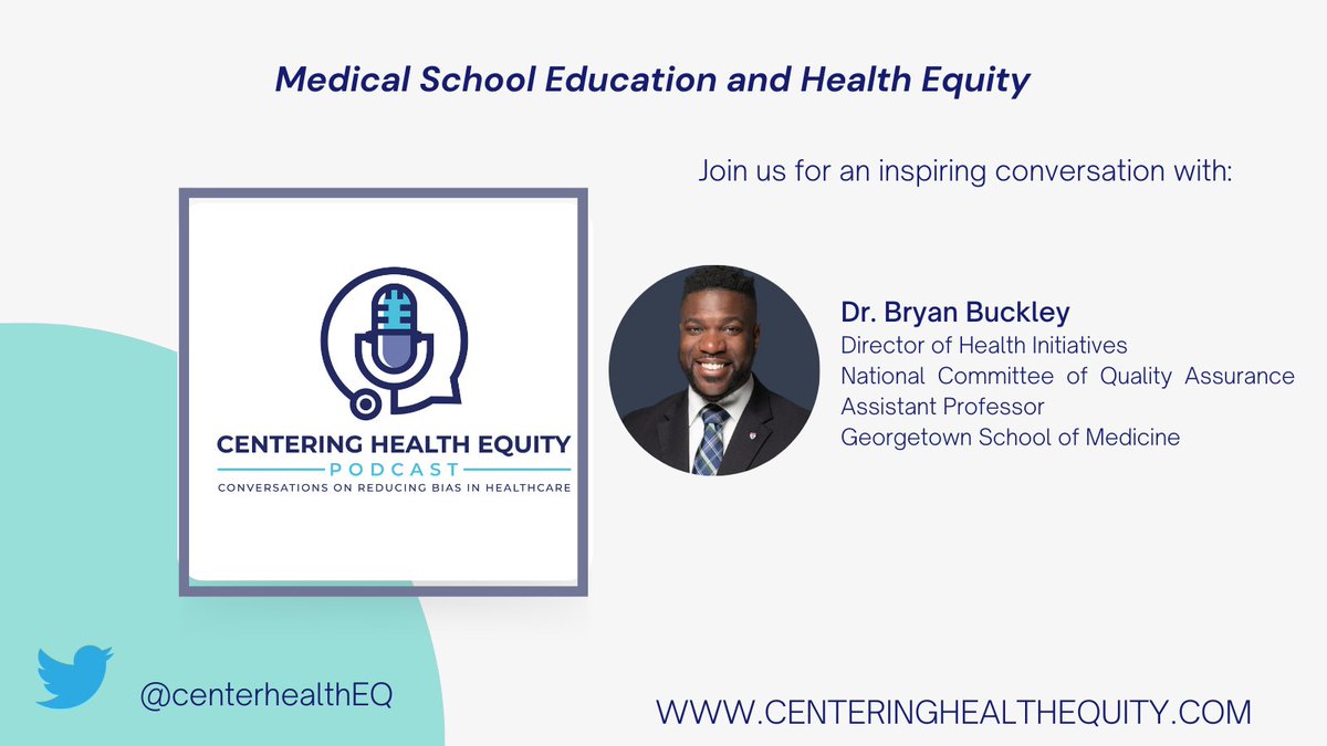 #healthequity #medtwitter Be sure to listen to our latest episode of the Centering Health Equity podcast with guest @BryanoBuckley. We talk about curriculum being developed for health equity in medical schools. podcasters.spotify.com/pod/show/cente…