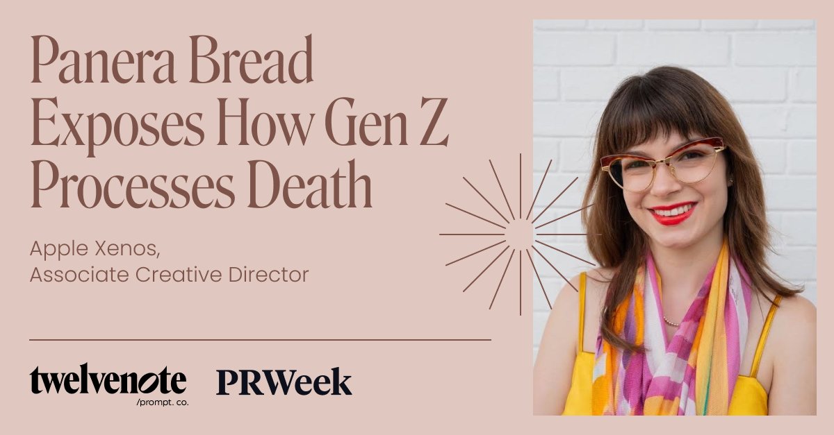 12Note_Agency's tweet photo. In this recent @PRWeekUS article, Apple Xenos, Associate Creative Director, muses on viral meme culture, showcasing the innate response of GenZ to shape adversity into a broader cultural narrative. Check out Apple's insights at the link below. https://t.co/LcnjQCpLpp https://t.co/NG8Gz9yu0Z