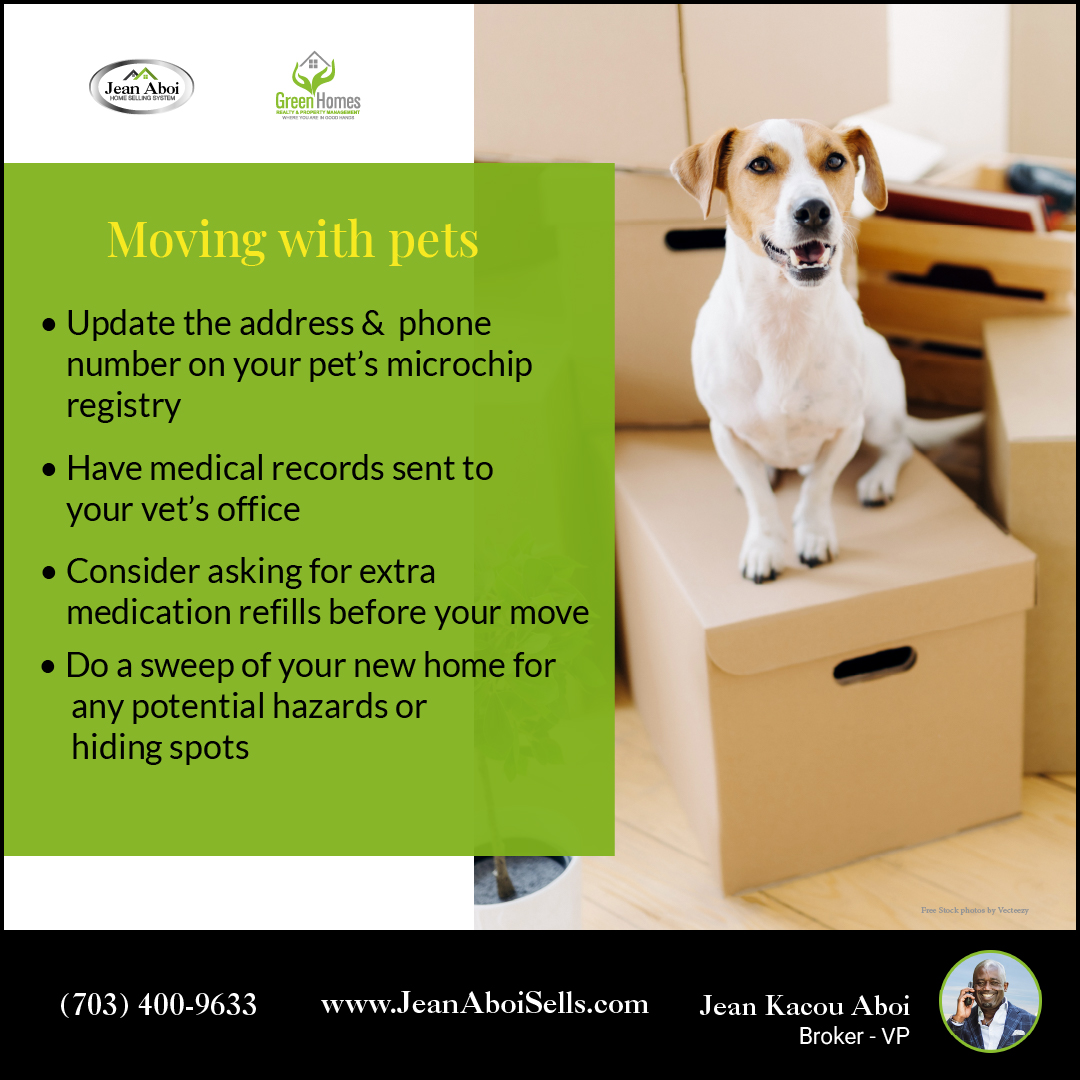 JeanKacouAboi's tweet image. Moving to a new home doesn’t have to be stressful for your pets. 
 📌 FREE Valuation of your home at tinyurl.com/339tmbea 
#movingwithpets #petfriendly #realestatetips #homebuyertips #homesellertips #homeownershipgoals #grammarpros #homebuying101 #firsttimehomebuyer #mortgage
