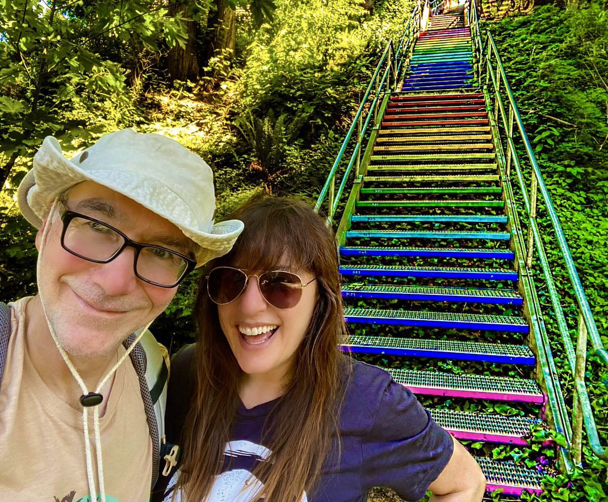 SIRSY's tweet photo. 2023 tour memory: the rainbow stairs in Portland OR! Heading back to the west coast this spring. 

Sending love to the Denver area to friends Julie &amp; Judy Craig for 50 miles ♥️🧡💛💚💜 https://t.co/BMb8OFtboc

#sirsy #sirsyband #sirsysponsor #rainbowstairs #thankful https://t.co/CSd5ZoZLoP