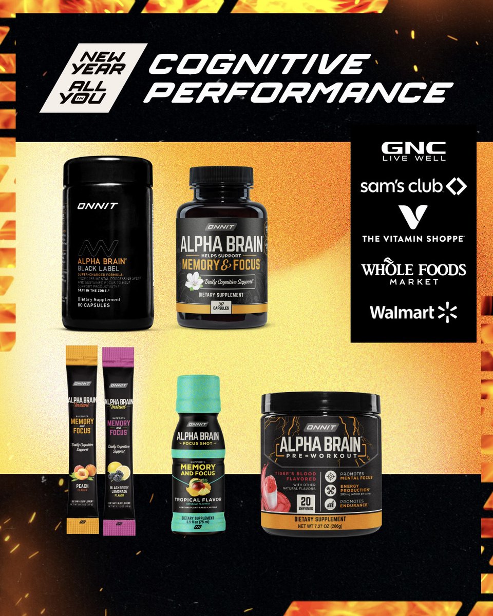 New Year, All You Is On Now 🎉 Tap the link below to access our store locator to find these supplements! Support memory and focus for productivity at work, at play, and in the gym—featuring world-famous Alpha BRAIN®. - onnit.com/store-locator/