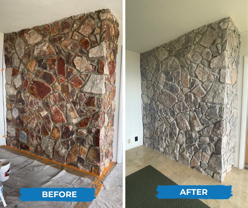 Aaaaand DONE! In this case, a little paint went a LONG way. Muting the stark colors of the stone helped this wall look less stand-alone and unite the interior as a whole! 

#chismbrothers #chismbrotherspainting #interiorpainting #housepainting #painter #localpainter