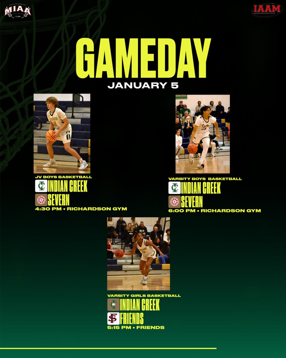 Gameday!

Boys basketball hosts Severn in Richardson Gym.
JV 4:30pm
Varsity 6:00pm

Girls Basketball hits the road to take on Friends at 5:15pm.

Go Eagles!
#Creek
#ProtecttheNest