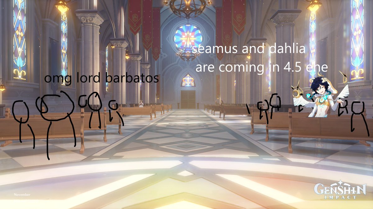 “seamus playable in 4.5” i say into the mic.

the church boos. i walk off in shame, when a voice speaks and commands silence from the room. “they’re right” someone yells out loud.

i look for the owner of the voice. there stands: lord barbatos himself, descended from the heavens