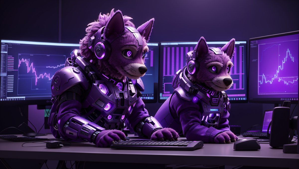 Kirancry's tweet photo. @AnyInuCoin
prompt : purple color cyborg head, human body with cyborg purple fur puppy, robotic costume, siting on computer, three monitor setup computer, rgb desktop setup, crypto chart open on monitor, rgb lit background
Software :Leonardo AI, 3d animation style
$AI #AI #AIarmy https://t.co/BPsRwkHgdx