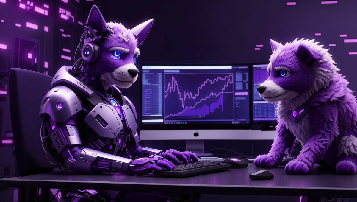 Kirancry's tweet photo. @AnyInuCoin
prompt : purple color cyborg head, human body with cyborg purple fur puppy, robotic costume, siting on computer, three monitor setup computer, rgb desktop setup, crypto chart open on monitor, rgb lit background
Software :Leonardo AI, 3d animation style
$AI #AI #AIarmy https://t.co/BPsRwkHgdx