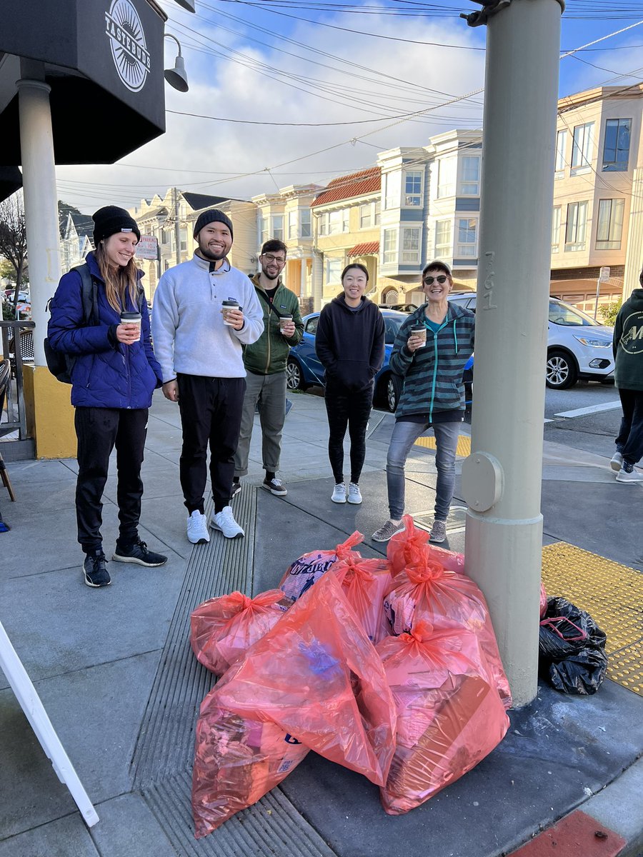 RefuseRefuseSF's tweet photo. Good morning San Francisco!

Morning Coffee Cleanup sponsored by Tastebuds in the Inner Richmond. 9 volunteers picked up 11 bags of trash and chatted over coffee afterwards.

#refuserefuse #keepsfclean https://t.co/XuaeWpwdu8