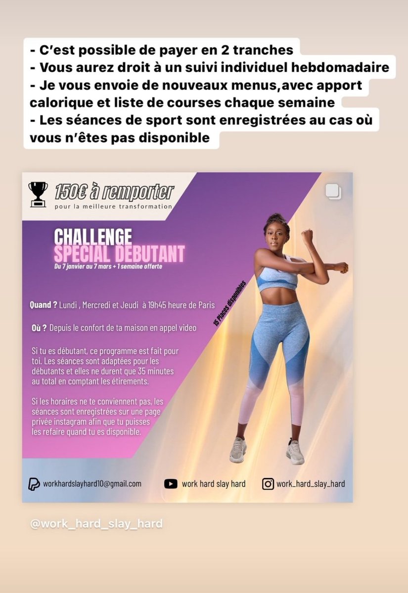 work_hard_slay's tweet photo. 💪🏾Challenge Spécial Débutant 
- Du 8 janvier au 8 mars
- Les séances ont lieu le lundi, mercredi et jeudi à 19h45 en appel vidéo depuis le confort de ta maison😊. 
150€ à remporter pour la meilleure transformation 😍. Le lien d'inscription : 

https://t.co/MYgY84NErU https://t.co/Zy3kNspfKU
