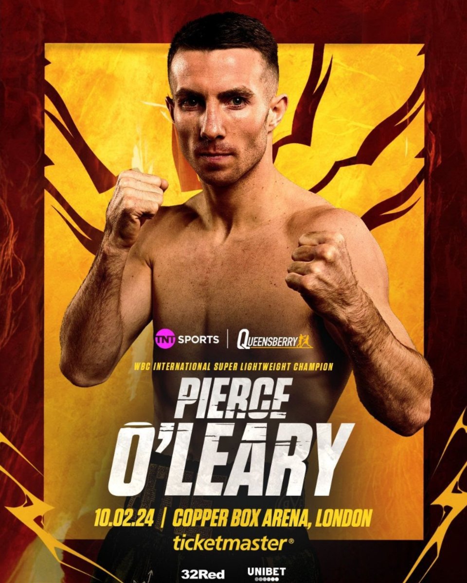 BoxingTicketsNI's tweet photo. Big Bang returns 🔥🔥

@pierce_oleary10 has been putting in the graft in Liverpool, and he has his first fight day of 2024

O'Leary (13-0 with 7KO's) will defend his WBC International Super lightweight title on this card against an opponent yet to be confirmed on the 10th February at the Copperbox arena in London
