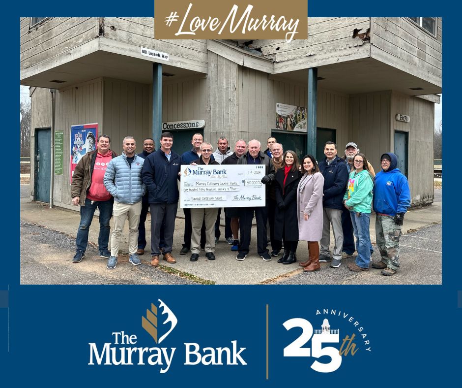 TheMurrayBank's tweet photo. For 25 years, TMB has been giving back to the heart and soul of our community, including reinvesting in our great Parks system. We are thrilled to be making a donation of $150,000 that will help build a new concession stand at TMB Baseball Quadplex. #ThatsMyBank #TMB25 https://t.co/nG1exfcpOz