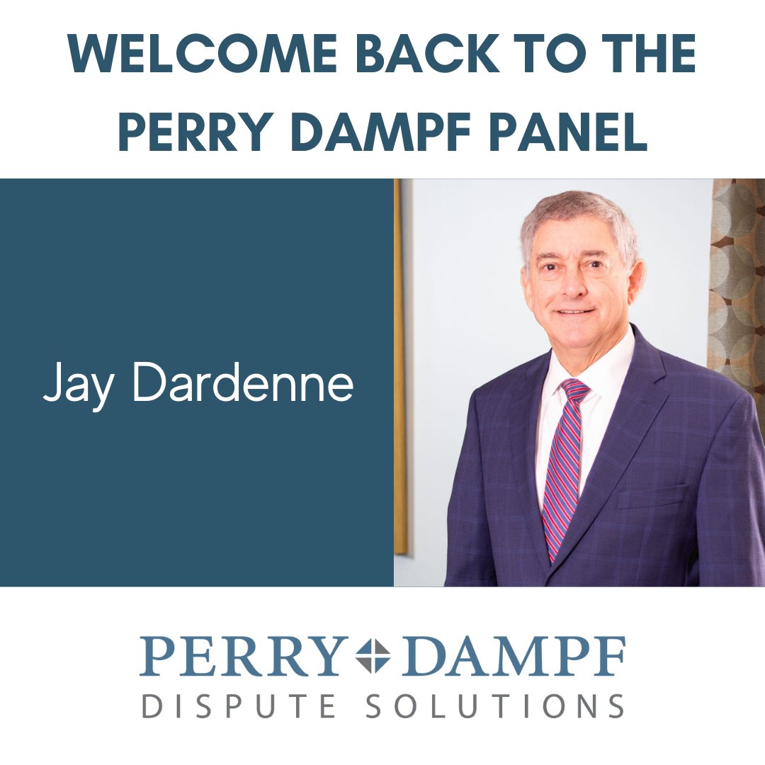 perrydampf's tweet image. #PerryDampf welcomes back, Jay Dardenne, to its panel! Jay has a distinguished career as an attorney &amp;amp; public servant. His areas of practice inc succession/estate matters, construction law, family law, class action, mass tort, insurance, gen civil &amp;amp; PI cases. #LouisianaMediators