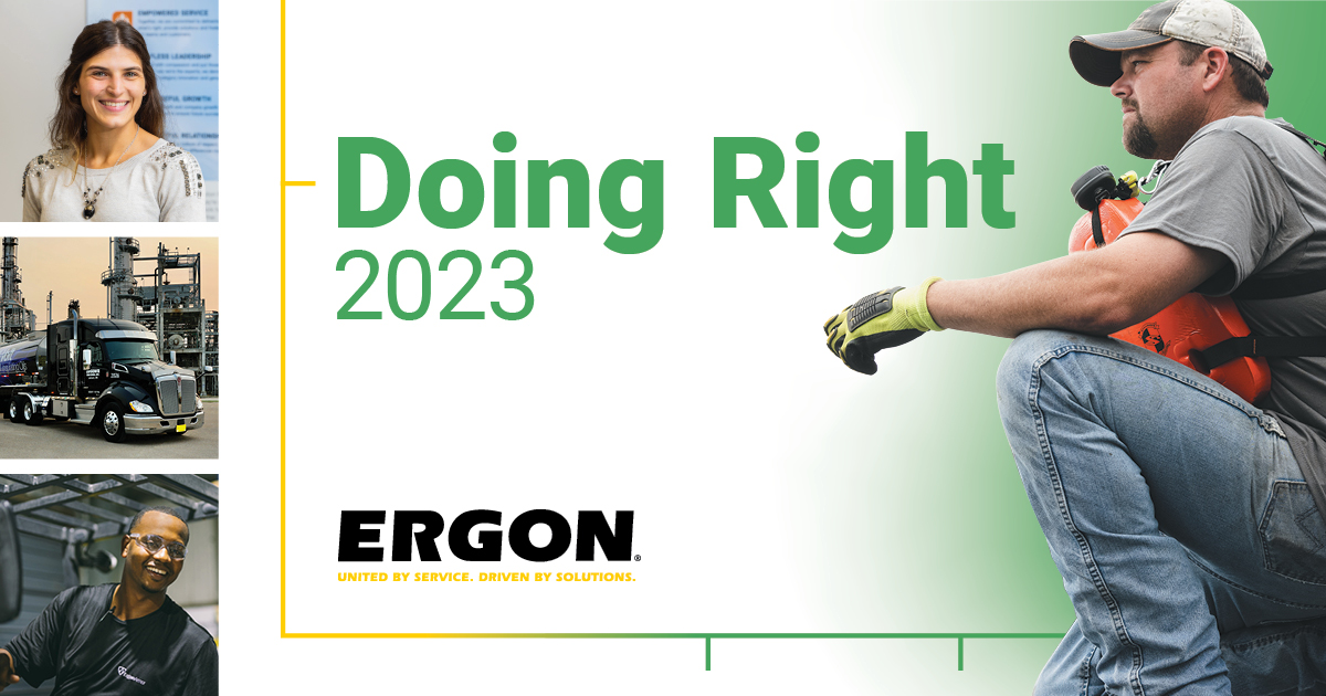 ErgonInc's tweet photo. Ergon's 2023 Doing Right Report is now available at https://t.co/FcYUxM7TJp. These reports demonstrate the many ways Ergon is committed to Doing Right with our products, for our planet, by our people and through our principles. #DoingRight #ErgonFamily #ErgonCares https://t.co/Qm4AFw88Fk