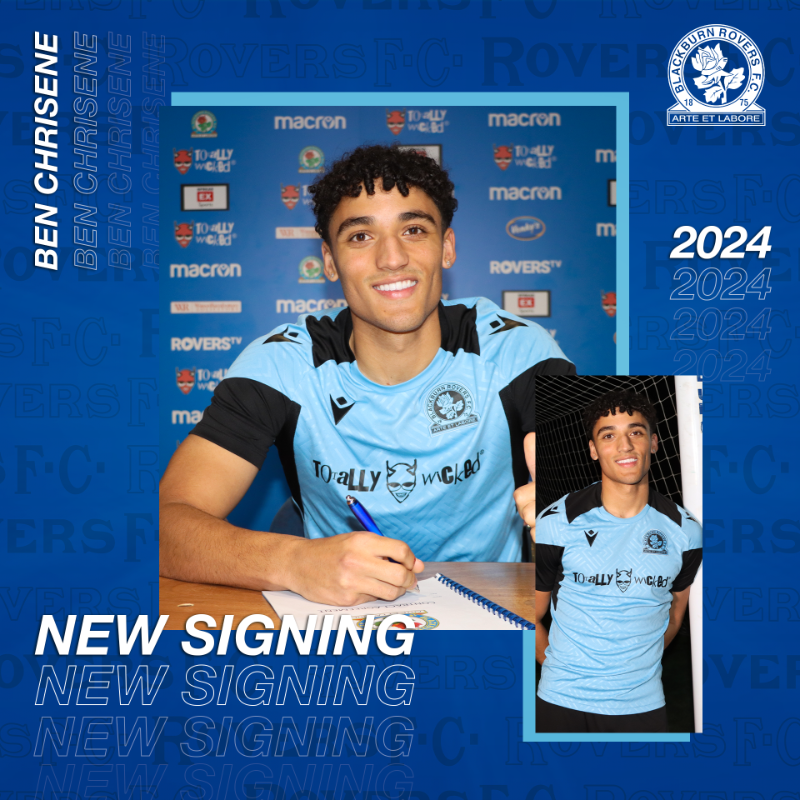 Rovers's tweet photo. ✍️ We are delighted to announce our second deal of the day with the loan signing of Aston Villa defender Ben Chrisene.

The highly-rated left-back, a current England youth international, will spend the rest of 2023-24 at Ewood Park.

#Rovers 🔵⚪️