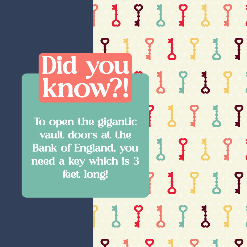 peopleswi's tweet photo. Fun Fact Friday: To open the gigantic vault doors at the Bank of England, you need a key which is 3ft long!

As the keys are inserted into the locks, the person attempting entry also has to speak a password into a microphone before the vaults are opened. https://t.co/06HYxcbmgP