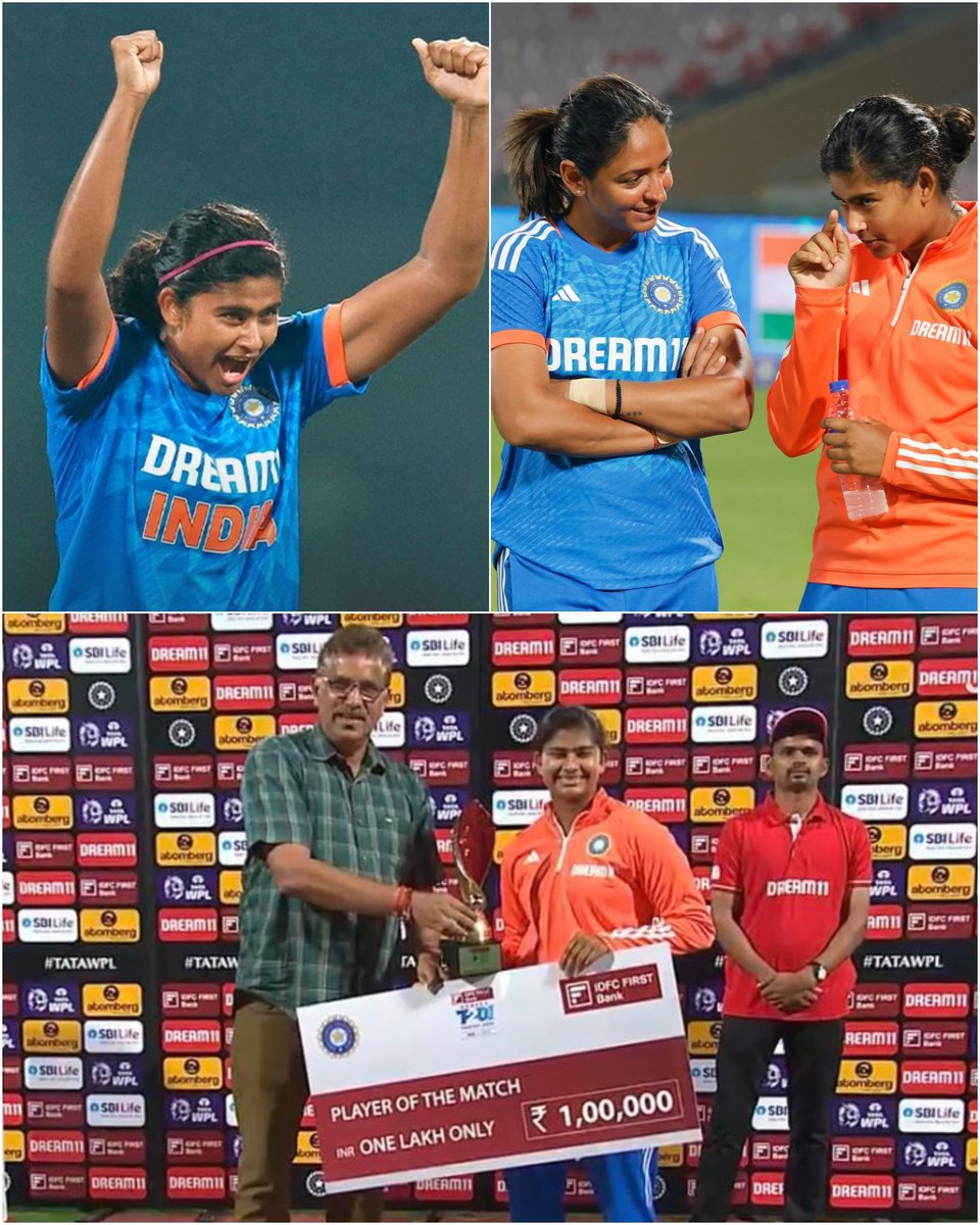 Titas Sadhu on winning the PoTM award: 'This has been a tradition now that whoever wins this award will have to give a party. Since I have won 3 awards tonight, I have 3 due (chuckles)' #TeamIndia #BCCI #BCCIwomen #TitasSadhu #INDvAUS #INDvsAUS