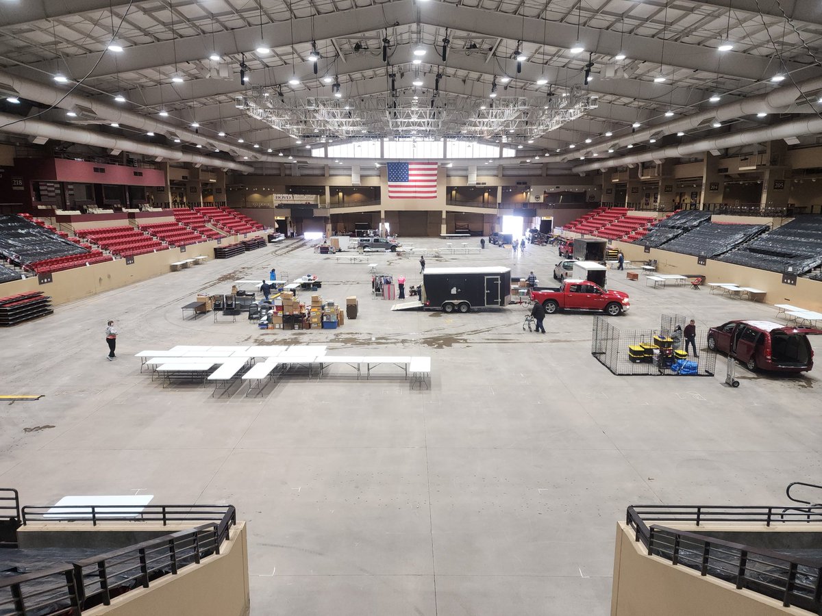 And setup begins! We'll be moving in 180+ vendor booths today. The vendors are fighting the snow today but it's supposed to be in the 40"s this weekend which is fairly decent for January in Kansas! What treasures will you find?