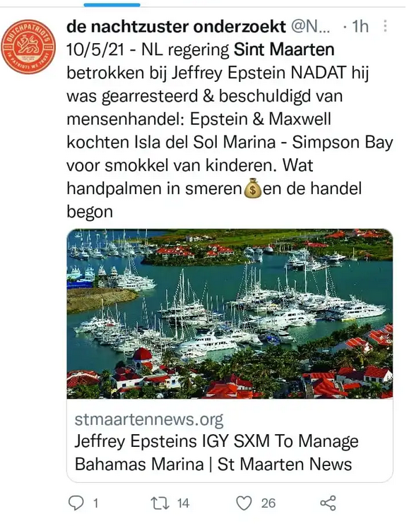 Casimir_Noir's tweet photo. St Maarten News / May 19th 2020
" Why do you think #JeffreyEpstein was part owner of the Simpson Bay Marina IGY, #StMaarten? (#SaintMartin)
People WATCHED him traffic HUNDREDS of girls through St Maarten and St Thomas, until his unfortunate 'suicide'.
https://t.co/mhSY9vukah https://t.co/L3fkRRPPMz