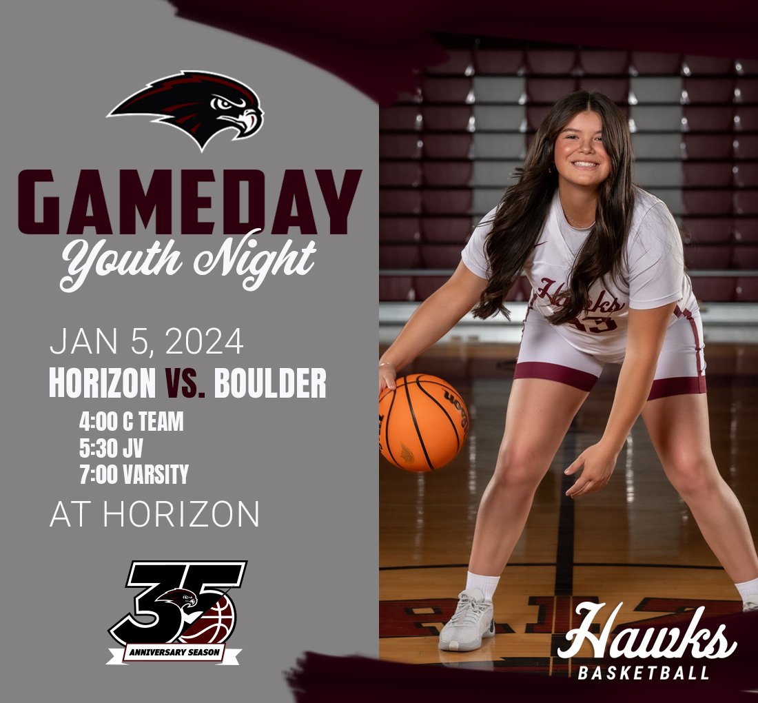 HorizonHawksGBB's tweet photo. GAME DAY
🏀 Horizon vs Boulder
📅 Friday January 5th
⏰ C 4:00pm JV 5:30pm Varsity 7:00pm
📍 Horizon High School 
🖥 https://t.co/pWEgP9SeTO
🎟 https://t.co/Y39W8m0PBq https://t.co/cyihr5WC7W