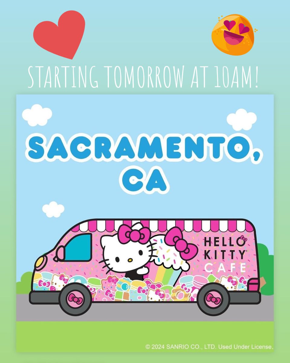 ArdenFair's tweet image. Hello Kitty Cafe Truck is returning to Arden Fair tomorrow, Saturday, 1/6! Find them in the parking lot near Forever 21 from 10am-7pm, while supplies last. #HelloKittyCafe #HelloKitty