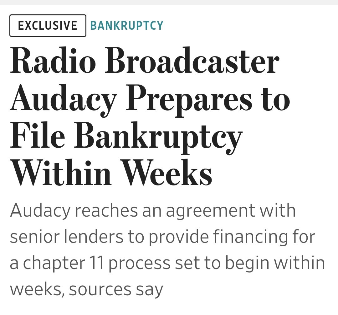RalphGarman's tweet photo. Oh no! @Audacy (the company that ruined @kroq) is going bankrupt. Thoughts and prayers. https://t.co/BugVfXypiH
