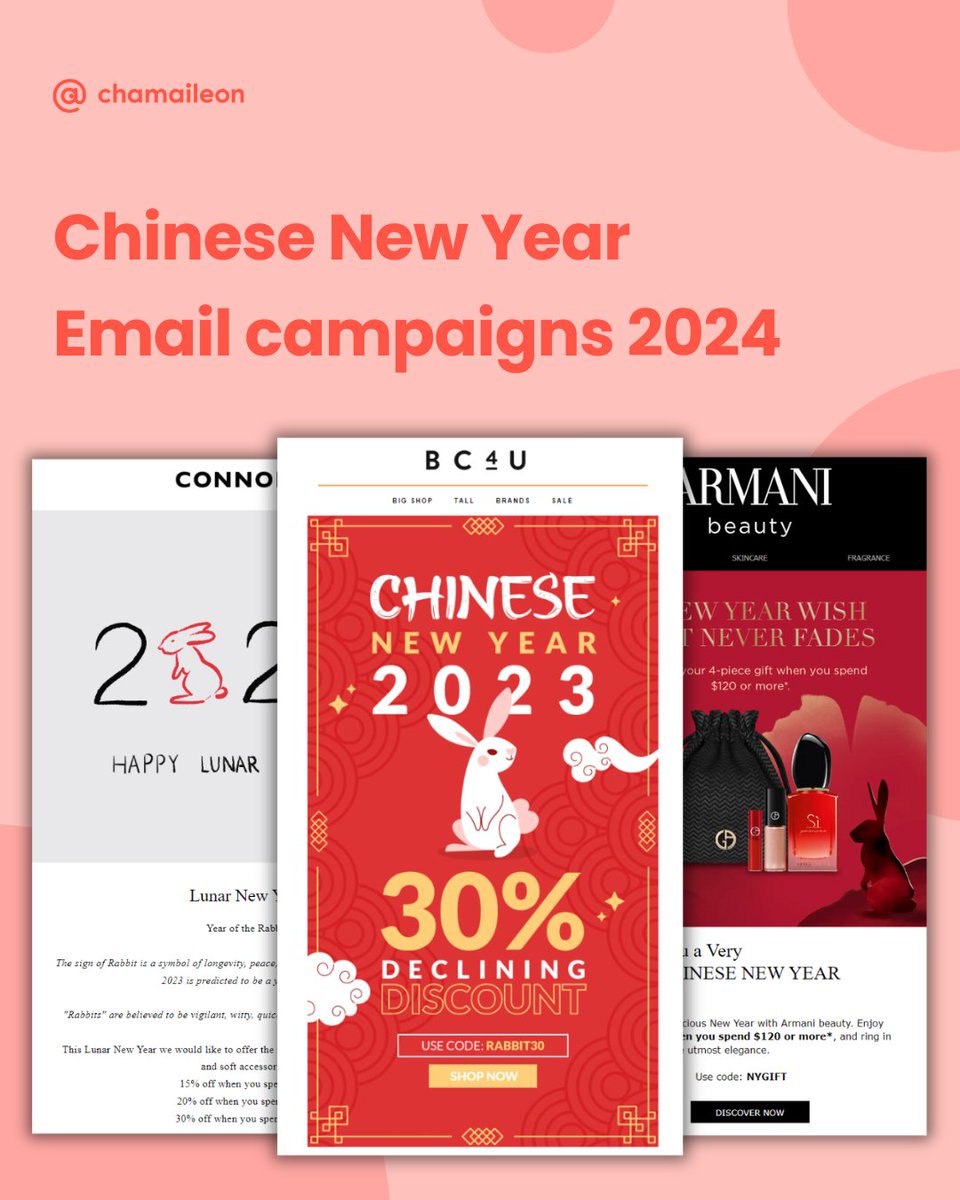 The Chinese New Year is just around the corner!! Get ready to welcome the Year of Dragon! 🐉🎉 We've gathered so many inspiring email examples from past years! Don't miss out, it's worth a look! chamaileon.io/resources/chin…