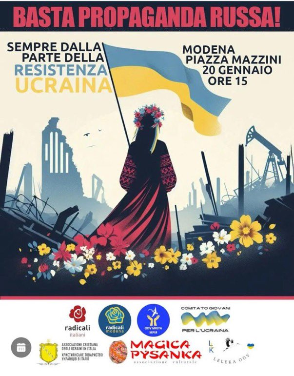 AndreaLucidi's tweet photo. Qui il manifesto della manifestazione convocata a Modena il 20 gennaio per protestare contro la conferenza su Mariupol. Tra i gruppi promotori c'è la famosa associazione dei cristiani ucraini, presieduta da Oles Horodetskyy. Horodetskyy negli anni scorsi è stato immortalato davanti alla tomba del noto nazista ucraino Stepan Bandera e ha dichiarato di considerarlo un eroe. Inoltre appare in diverse foto con i militanti del partito neonazista ucraino Pravy Sektor. 

Ringrazio @MarceVann per la seconda immagine.