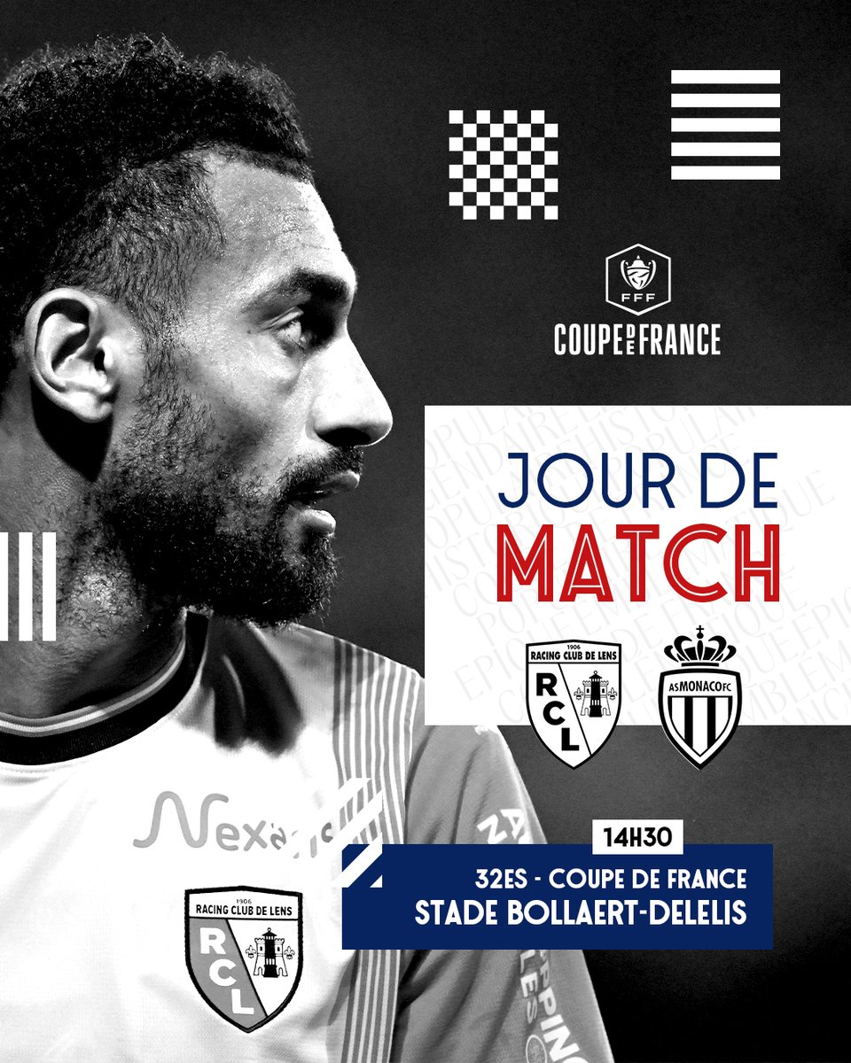 RCLens's tweet photo. 𝑱𝒐𝒖𝒓 𝒅𝒆 𝒎𝒂𝒕𝒄𝒉 🔥
3⃣2⃣es de finale de la @coupedefrance
🆚 @AS_Monaco
⌚️ 14h30
📍 Bollaert-Delelis
🚌 https://t.co/UgVbc8SvOn
📲 #RCLASM
ℹ️ https://t.co/RTYe08EZiF
#FierDEtreLensois ❤️💛 #CoupeDeFrance https://t.co/wPzHbt8xdx